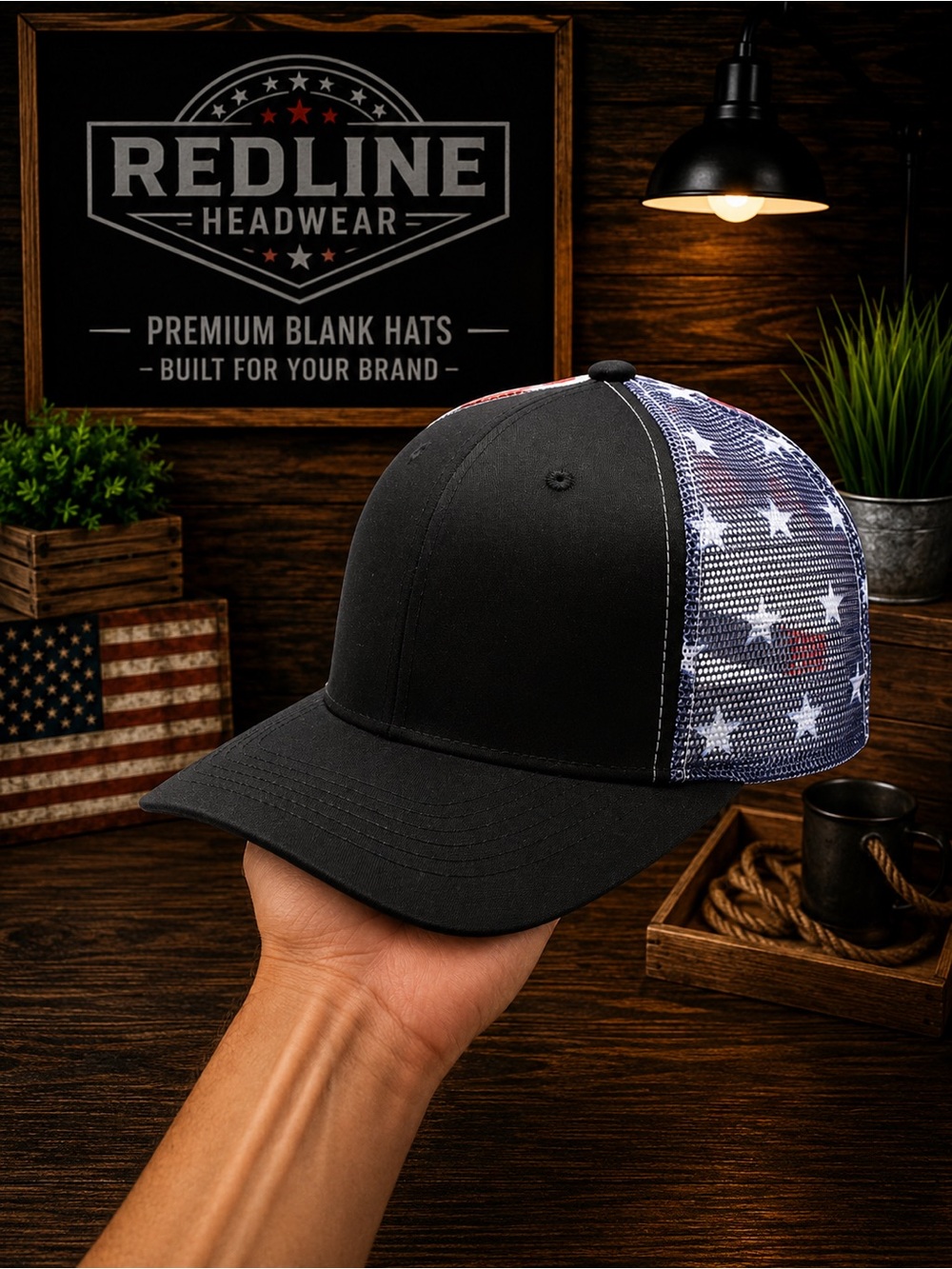 Black Tactical Operator Trucker Hat – American Flag Mesh Snapback Cap | One Size